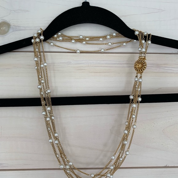 Pearl and gold chain necklace - Picture 2 of 4